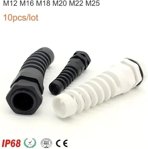 مقاوم للماء M12 M16/M18 M20 PG7 PG9 وصلة كابل بلاستيكية مرنة حلزونية لتخفيف الضغط لخيط سلك 3.5-6 مم (M12 BK 10 قطع) in Saudi Arabia