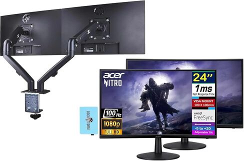 Acer Nitro ED240Q 24 بوصة 1500R شاشة FHD المنحنية ، FreeSync ، 1MS استجابة وقت ، تصميم Zeroframe ، HDMI ، VGA ، Vesa Mount (100mm) و Dockztorm USB Port Expander-Black (2025 Model) in Saudi Arabia