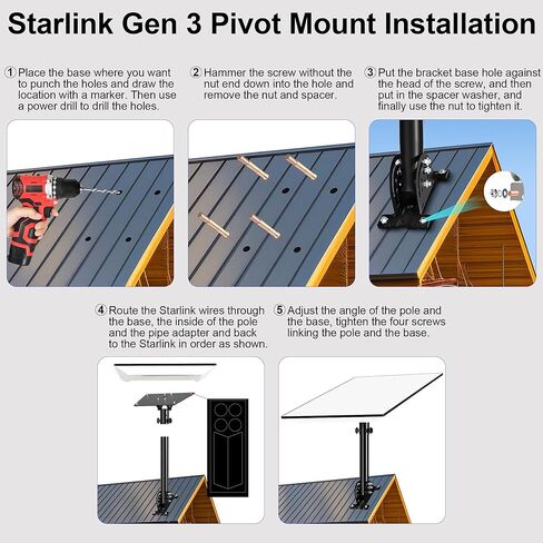 حامل سقف Starlink Performance Gen 3، حامل محوري Starlink قابل للتعديل 160 درجة مع محول V3، طقم تركيب عمود معدني لطبق الأداء Gen3، ملحق حوامل القمر الصناعي للإنترنت Star Link in Kuwait