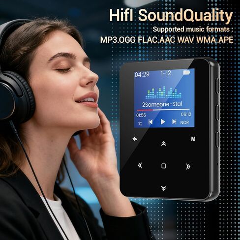 64GB Bluetooth 5.3 MP3 Player, Hi-Fi Lossless Music Player with Speaker, Pocket Size for Running & Workout, FM Radio & Voice Recorder, Supports up to 128GB Micro SD, Ideal Tech Gift in Saudi Arabia
