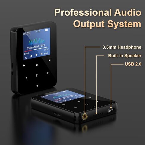 64GB Bluetooth 5.3 MP3 Player, Hi-Fi Lossless Music Player with Speaker, Pocket Size for Running & Workout, FM Radio & Voice Recorder, Supports up to 128GB Micro SD, Ideal Tech Gift in Saudi Arabia