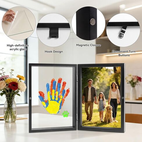 مجموعة بصمة اليد العائلية من Pequecom، مجموعة يد الطفل وبصمة القدم DIY هدايا تذكارية مصنوعة يدويًا بإطار خشبي للآباء الجدد والأم والطفل، والأجداد، والأزواج، وعيد الأب، وعيد الأم، والذكرى السنوية، 6 دهانات غير سامة in Saudi Arabia