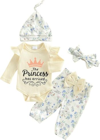 Newborn Baby Girl Clothes The Princess Has Arrived Romper Elastic Waist Pants Set Cute Infant Coming Home Outfits in Saudi Arabia