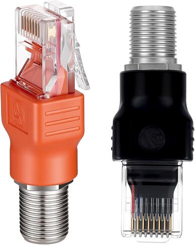 2 قطعة محول محوري أنثى إلى ذكر RJ45 من النوع F، محول إيثرنت ذكر F أنثى إلى RJ45 ذكر، موصل مستقيم محوري باللونين الأسود والبرتقالي، وصلة محورية مستقيمة in Saudi Arabia