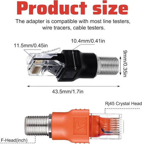 2 قطعة محول محوري أنثى إلى ذكر RJ45 من النوع F، محول إيثرنت ذكر F أنثى إلى RJ45 ذكر، موصل مستقيم محوري باللونين الأسود والبرتقالي، وصلة محورية مستقيمة in Saudi Arabia