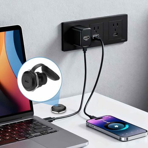 محول تركيب لوحة USB-C مع غطاء غبار، وصلة تثبيت لوحة من النوع C، ممر دائري من خلال موصل أنثى إلى أنثى محول تمديد الحاجز لنقل البيانات/الشحن، أسود in Kuwait