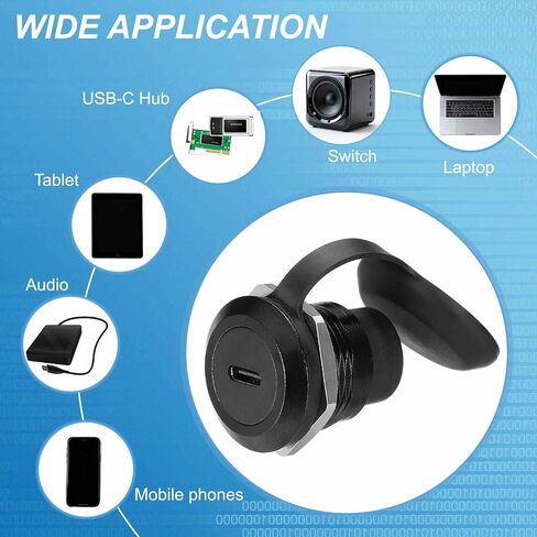 محول تركيب لوحة USB-C مع غطاء غبار، وصلة تثبيت لوحة من النوع C، ممر دائري من خلال موصل أنثى إلى أنثى محول تمديد الحاجز لنقل البيانات/الشحن، أسود in Kuwait