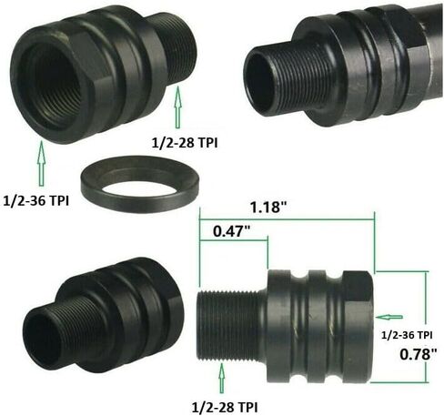 Generic محول خيط فولاذي أسود لتحويل 1/2x36 TPI إلى 1/2x28 TPI مع غسالة سحق in Kuwait