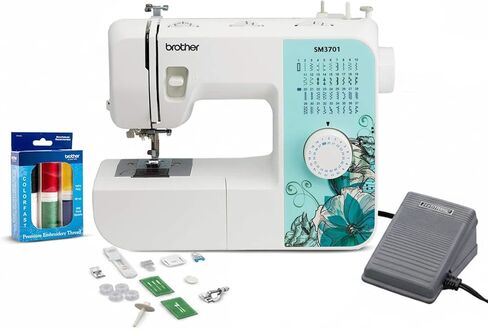 Brother SM3701 37-Stitch Free Arm Sewing Machine and Hard Plastic Storage and Carry Case, Premium Sewing Thread 6-Pack Included in Saudi Arabia