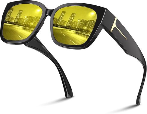 JASPIN Night Driving Glasses Women Men - Anti Glare Fit Over Eyeglasses with HD Polarized Yellow Lens in Saudi Arabia