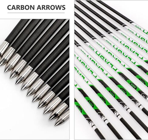 31" Carbon Hunting Arrows Archery Target Practice Arrows with 1.75" Rubber Vanes Spine 600 700 800 Arrows for Recurve Bow and Compound Bow in Kuwait