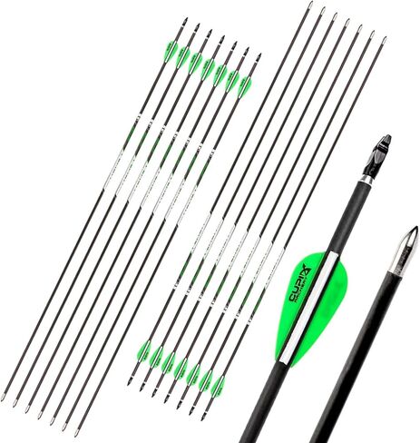 31" Carbon Hunting Arrows Archery Target Practice Arrows with 1.75" Rubber Vanes Spine 600 700 800 Arrows for Recurve Bow and Compound Bow in Kuwait