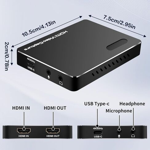 بطاقة التقاط فيديو ACHAVE Hdmi USB 3.1، 4K60 HDMI2.0 مع VRR HDR، 2K144FPS 1080P240FPS، MJPEG/YUY2/NV12/I420/XRGB/P010، HDMI منخفض الكمون للغاية إلى USB-C، بطاقة التقاط للبث in Kuwait