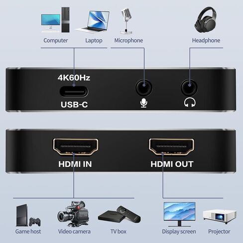 بطاقة التقاط فيديو ACHAVE Hdmi USB 3.1، 4K60 HDMI2.0 مع VRR HDR، 2K144FPS 1080P240FPS، MJPEG/YUY2/NV12/I420/XRGB/P010، HDMI منخفض الكمون للغاية إلى USB-C، بطاقة التقاط للبث in Kuwait