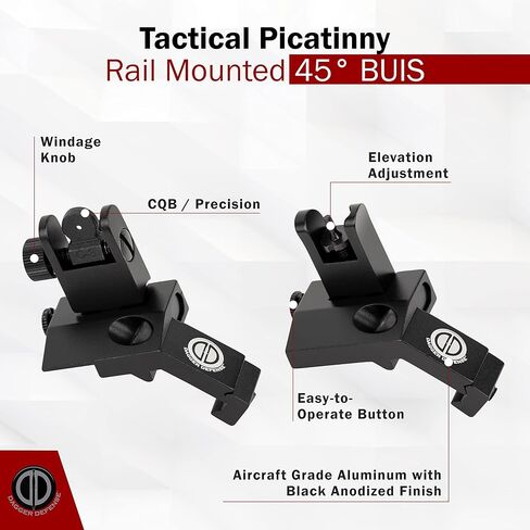 - شركة مملوكة للطبيب البيطري القتالي - Dagger Defense flip up BUIS 45 درجة Picatinny Rail مثبتة على مشاهد حديدية احتياطية. in Kuwait