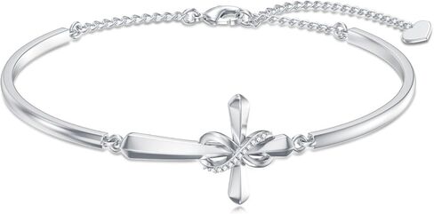 Diamond Cross Bracelet for Women 925 Sterling Silver Sideways Cross Bangle Bracelets Infinity Religious Jewelry Anniversary Christmas Gifts for Her Wife Mom in Saudi Arabia