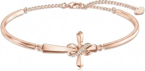 Diamond Cross Bracelet for Women 925 Sterling Silver Sideways Cross Bangle Bracelets Infinity Religious Jewelry Anniversary Christmas Gifts for Her Wife Mom in Saudi Arabia