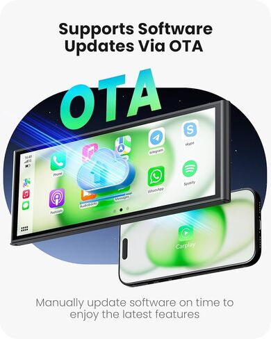 شاشة تشغيل سيارة لاسلكية مقاس 9.26 بوصة لأجهزة Apple CarPlay وAndroid Auto، كمبيوتر لوحي محمول للسيارة مزود بكاميرا احتياطية، رابط مرآة، تحديثات OTA، بلوتوث 5.0، نظام تحديد المواقع العالمي (GPS)، التوصيل والتشغيل، التحكم الصوتي in Kuwait