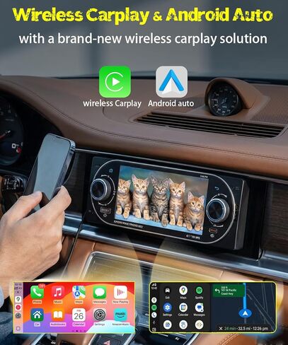 5.1 بوصة ستيريو سيارة فردي لاسلكي Apple CarPlay Android Auto، IPS تعمل باللمس راديو السيارة بلوتوث 5.2، FM/AM/RDS، شحن سريع USB من النوع C، صوت سيارة 4×45 وات، كاميرا احتياطية، يناسب معظم سيارات DIN الفردية in Kuwait