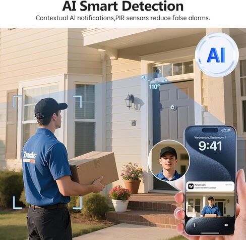 كاميرا نافذة، كاميرات داخلية 2K 2.4G WIFI لأمن المنزل مع رؤية ليلية بضوء النجوم، اكتشاف ذكي بالذكاء الاصطناعي، إرسال طوارئ 911، سحابة مقرها الولايات المتحدة، محادثة ثنائية الاتجاه، تسجيل 24/7، تثبيت سهل وسريع in Kuwait