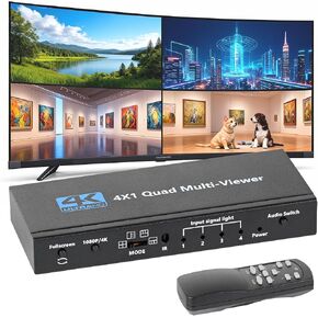 HDMI متعدد المشاهد 4 في 1، محول HDMI 4K سلس مع 9 أوضاع عرض، يدعم 4K 30 هرتز، متتالي، جهاز تحكم عن بعد بالأشعة تحت الحمراء لكاميرات الأمان وأجهزة الألعاب in Kuwait