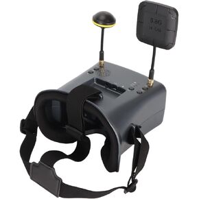 شاشة LCD مقاس 4.3 بوصة، هوائي مزدوج، دقة 800 × 480، نظارات فيديو FPV بعدسة شفافة بنسبة 92% مع وظيفة البحث التلقائي، بطارية مدمجة 3.7 فولت 2000 مللي أمبير في الساعة in Saudi Arabia