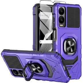 for Cricket Debut S3 Phone Case/AT&T Vista 2 Case with Tempered Glass Screen Protector,Military Grade Heavy Duty Shockproof Protective Cover,with Ring Kickstand (Cricket Debut S3, Blue) in Saudi Arabia