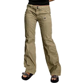Flamingals Straight Leg Pants for Women Mid Rise Casual Front Patch Pocket Design Solid Seam Pants in Kuwait