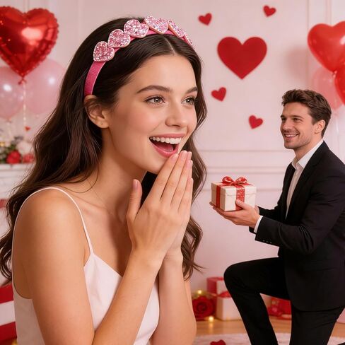 عصابة رأس على شكل قلب وردي لامع للفتيات - عصابة شعر لعيد الحب غير قابلة للانزلاق على شكل قلب لامع، إكسسوار شعر لطيف بالترتر للنساء، ديكور شعر احتفالي لحفلة عيد الحب (وردي) in Kuwait