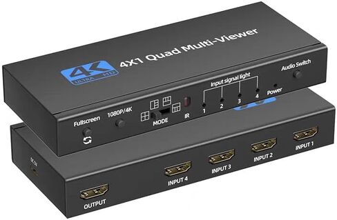 HDMI متعدد المشاهد 4 في 1، محول HDMI 4K سلس مع 9 أوضاع عرض، يدعم 4K 30 هرتز، متتالي، جهاز تحكم عن بعد بالأشعة تحت الحمراء لكاميرات الأمان وأجهزة الألعاب in Kuwait