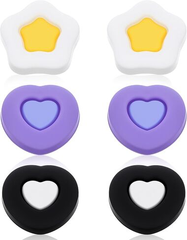 6 PCS Thumb Grips for Nintendo Switch Pro Controller - Soft Silicone Joystick Caps with Cute Heart & Star Designs | Non-Slip, Comfort & Protect | Gaming Accessories Gift for Women & Men in Kuwait
