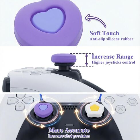 6 PCS Thumb Grips for Nintendo Switch Pro Controller - Soft Silicone Joystick Caps with Cute Heart & Star Designs | Non-Slip, Comfort & Protect | Gaming Accessories Gift for Women & Men in Kuwait