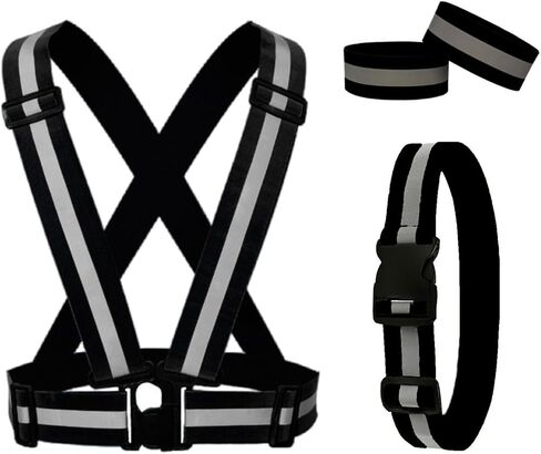Reflective Running Gear Reflective Vest & Reflective Armband & Reflective Belt 3 Pcs Set, High Visibility Reflective Gear Night Cycling Walking Safety Vest Straps for Men Women Kids in Saudi Arabia