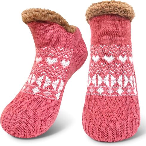 جوارب ZAKASA Fuzzy Slipper للنساء: جوارب شتوية دافئة منتفخة ومريحة ومبطنة بالصوف السميك ومريحة وغير قابلة للانزلاق في المنزل in Kuwait