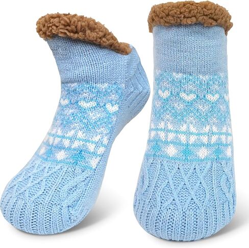 جوارب ZAKASA Fuzzy Slipper للنساء: جوارب شتوية دافئة منتفخة ومريحة ومبطنة بالصوف السميك ومريحة وغير قابلة للانزلاق في المنزل in Kuwait