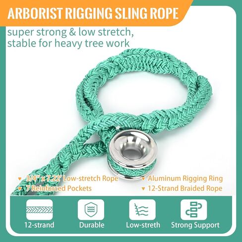 tonchean Rigging Ring Sling Rope 3/4 "× 7.22FT Arboart Rope Sling مع 28 مم القطر الداخلي حلقة تزوير الألومنيوم 7 جيوب تعديل تزوير كتلة حبال، 14600 رطل MBS in Saudi Arabia