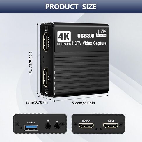 بطاقة التقاط فيديو ACHAVE 4K HDMI، حلقة Hdmi 4K30 هرتز، USB3.0 1080P 60FPS، بطاقة التقاط HDMI إلى USB 3.0 للعمل مع الكاميرا/Xbox/PS4/PS5/PC/OBS/Switch in Kuwait