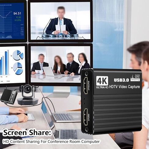 بطاقة التقاط فيديو ACHAVE 4K HDMI، حلقة Hdmi 4K30 هرتز، USB3.0 1080P 60FPS، بطاقة التقاط HDMI إلى USB 3.0 للعمل مع الكاميرا/Xbox/PS4/PS5/PC/OBS/Switch in Kuwait