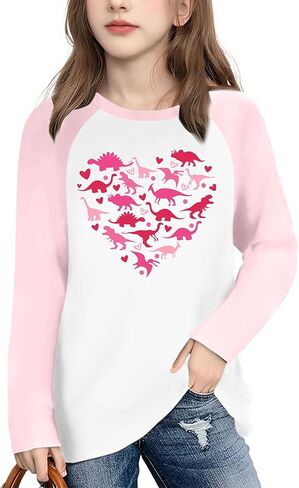 Girls Valentine Shirts for Kids Valentines Heart Graphic Tshirts Casual Long Sleeve Shirts Love Heart Tee in Saudi Arabia