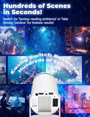 Window Projector for Reading, 4k Fantasy Projector Pre-Installed App for Instant Fantasy Ambience Scenes, 100" Screen from 2m, Built Speaker & 210° Rotation, ±15° Auto Correction(Smart version) in Saudi Arabia