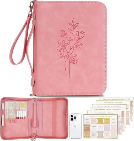 Bible Case, Bible Cover Case for Women with Detachable Shoulder Strap & Wristlet Strap, Christian Gifts for Woman, PU Leather Bible Cover, Church Bag with Bible Study Supplies, Brown,10" x 7" x 1.9" in Saudi Arabia