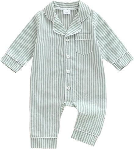 Kuriozud Baby Girl Boy Romper Pajamas Fall Winter Long Sleeve Button Down Pjs Newborn Infant Lapel Sleepwear Nightwear in Saudi Arabia