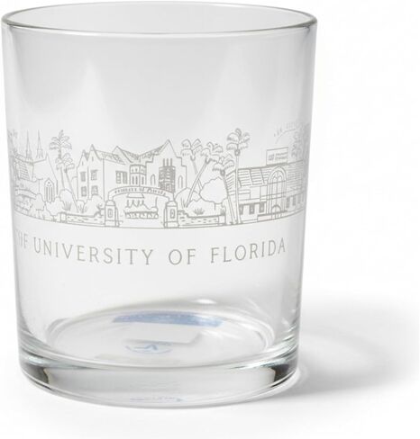 جامعة فلوريدا 16 أوقية DOF Rocks Glass Barware - Skyline Artwore فريدة من نوعها تم عرضها مع معالم الحرم الجامعي UF - in Saudi Arabia