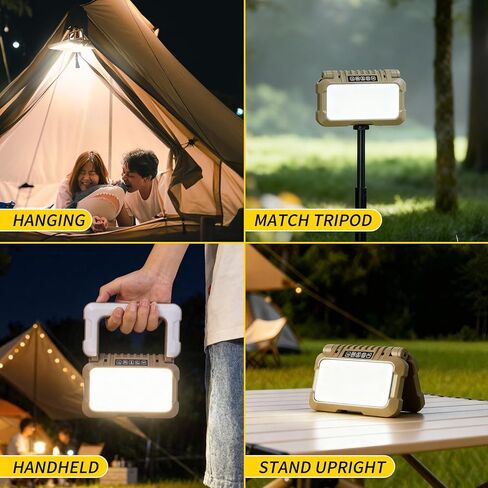 1500LM مصباح عمل LED محمول قابل للطي، فانوس تخييم قابل لإعادة الشحن، مصابيح تخييم USB-C، 5 أوضاع و3 مصادر إضاءة، مصابيح خيمة محول لولبي 1/4 بوصة، ضوء كشاف لانقطاع التيار الكهربائي، المرآب، إضاءة موقع العمل in Kuwait
