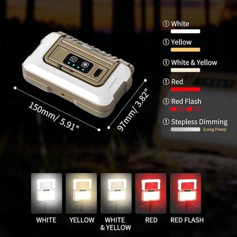 1500LM مصباح عمل LED محمول قابل للطي، فانوس تخييم قابل لإعادة الشحن، مصابيح تخييم USB-C، 5 أوضاع و3 مصادر إضاءة، مصابيح خيمة محول لولبي 1/4 بوصة، ضوء كشاف لانقطاع التيار الكهربائي، المرآب، إضاءة موقع العمل in Kuwait