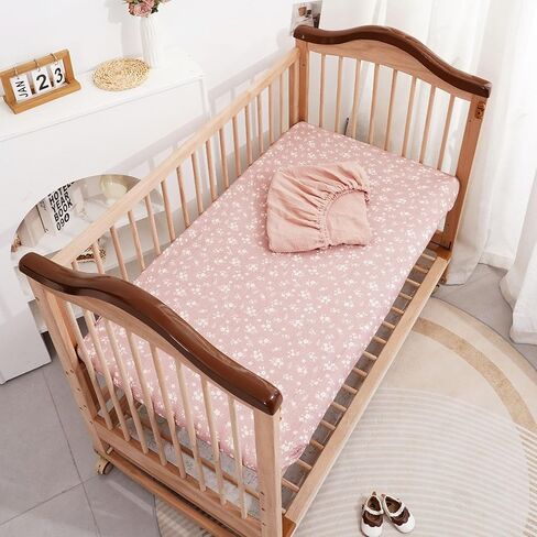 Muslin Crib Sheets–100% Organic Cotton Baby Sheets for Boys & Girls,2 Pack Muslin Mini Crib Sheets for Toddler Mattress,Breathable Crib Mattress Sheets 28''x52''(Flower) in Saudi Arabia