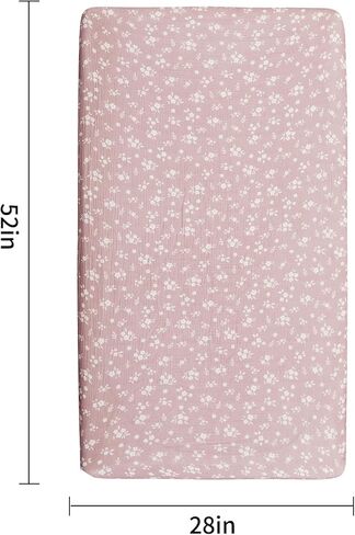 Muslin Crib Sheets–100% Organic Cotton Baby Sheets for Boys & Girls,2 Pack Muslin Mini Crib Sheets for Toddler Mattress,Breathable Crib Mattress Sheets 28''x52''(Flower) in Saudi Arabia