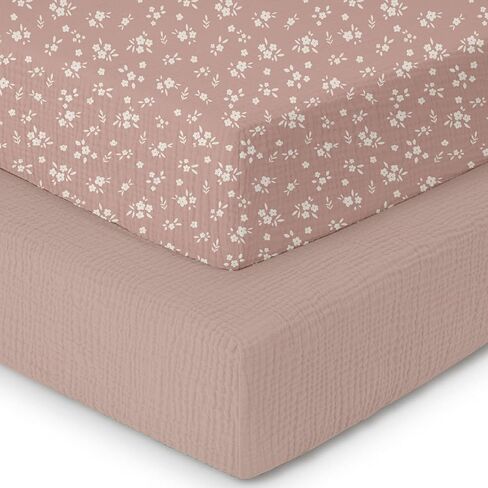 Muslin Crib Sheets–100% Organic Cotton Baby Sheets for Boys & Girls,2 Pack Muslin Mini Crib Sheets for Toddler Mattress,Breathable Crib Mattress Sheets 28''x52''(Flower) in Saudi Arabia