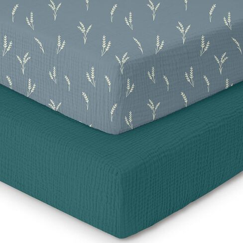 Muslin Crib Sheets–100% Organic Cotton Baby Sheets for Boys & Girls,2 Pack Muslin Mini Crib Sheets for Toddler Mattress,Breathable Crib Mattress Sheets 28''x52''(Flower) in Saudi Arabia