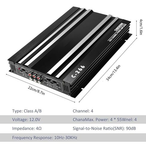 Ejoyous Car Amplifier, 4 Channel 12V 0W Aluminum Alloy Vehicle Amp, Quick Heat Dissipation in Saudi Arabia
